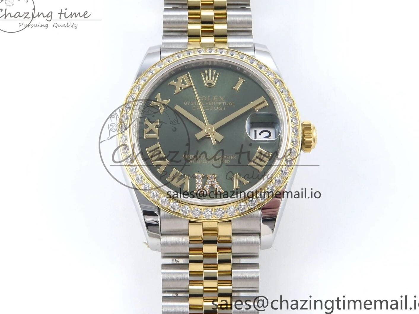 0403 StreetReady DateJust 31 278383RBR ARF 1:1 Best Edition 904L Steel Green Roman Diamonds Dial Diamonds Bezel on SS YG Jubilee Bracelet ETA 418